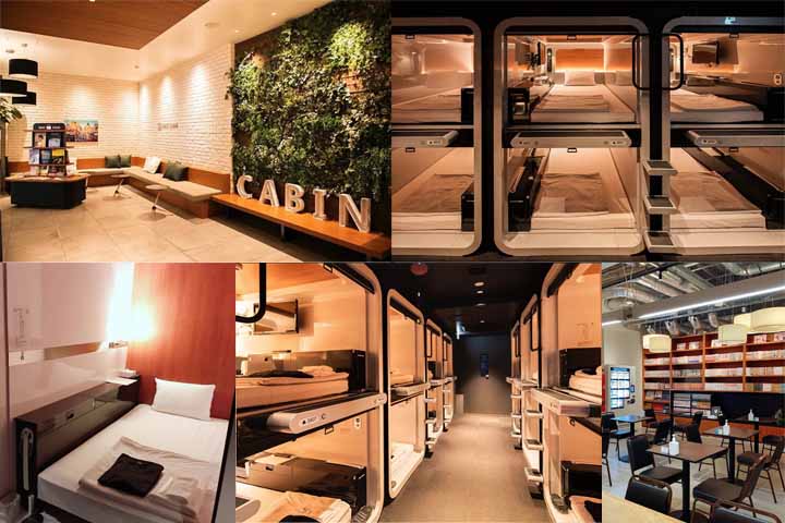 Uma cápsula padrão oferece espaço mínimo, com colchão, prateleira e, em alguns casos, TV, além de áreas coletivas como banheiros e chuveiros.
 - Instagram @firstcabin_icgy