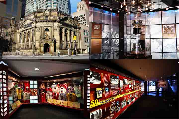 Hockey Hall of Fame (1943) – Museu dedicado ao hóquei, esporte nacional do Canadá. Exibe troféus, equipamentos históricos e homenageia grandes jogadores. Tem interatividades, incluindo um simulador onde visitantes podem testar habilidades.-Evan Delshaw, Ian Muttoo e :RasputinAXP/Wikimédia Commons