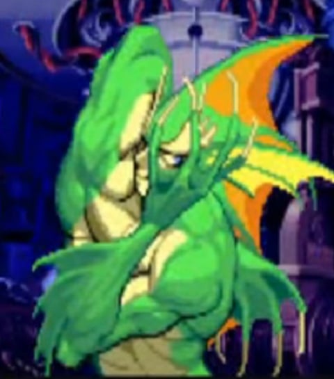Personagem: Rikuo - Muitos devem se perguntar porque Rikuo, do jogo Darkstalkers, da Capcom, é brasileiro. A resposta é simples: ele vive em um reino aquático localizado no fundo do rio Amazonas. -Reprodução/ Darkstalkers