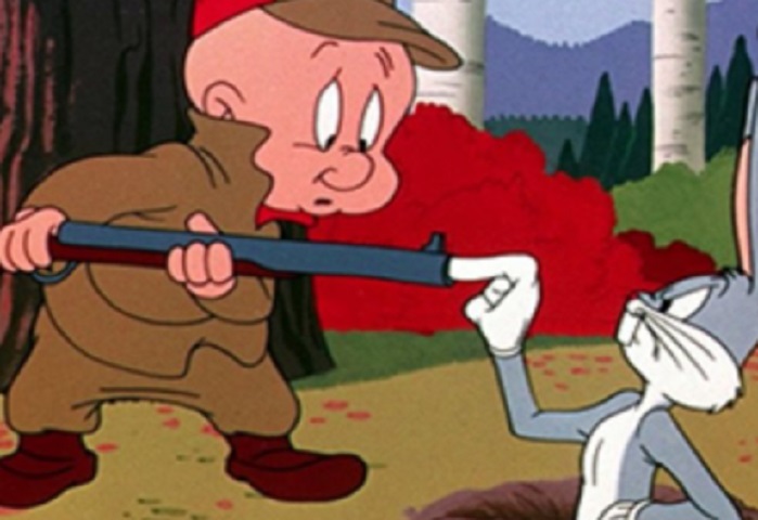 Hortelino troca-letras - Desenho animado: Looney Tunes - Hortelino costuma repetir muito a letra "L" e é um caçador que busca pegar tanto o Pernalonga como o Patolino.