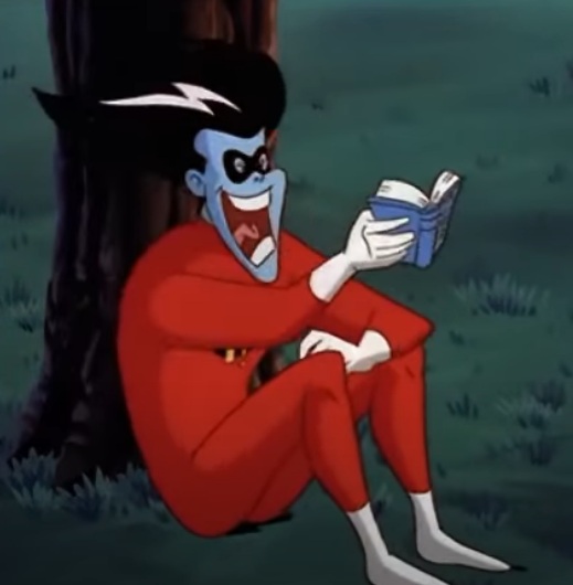 <p>Freakazoid – Herói excêntrico da série animada Freakazoid!, criado pelos estúdios de Steven Spielberg nos anos 90. Com humor nonsense e comportamento imprevisível, ele combate vilões enquanto faz piadas e quebra a quarta parede.</p>
