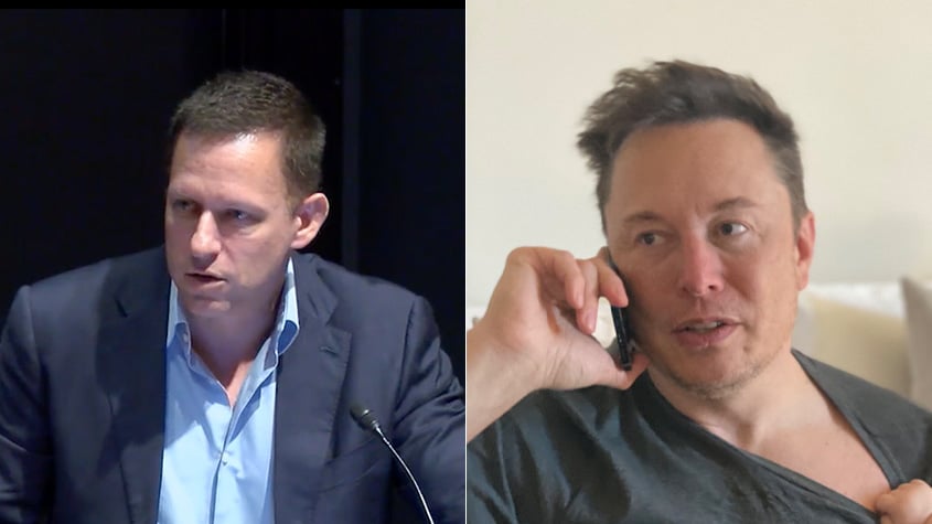 Devido a desentendimentos com a liderança de Peter Thiel, Musk foi expulso em outubro de 2000 de seu papel como CEO da Paypal (cujo domínio foi comprado por ele em 2017), embora tenha permanecido no conselho da empresa.-Reprodução/Harvard University Center for the Environment; Twitter/@elonmusk