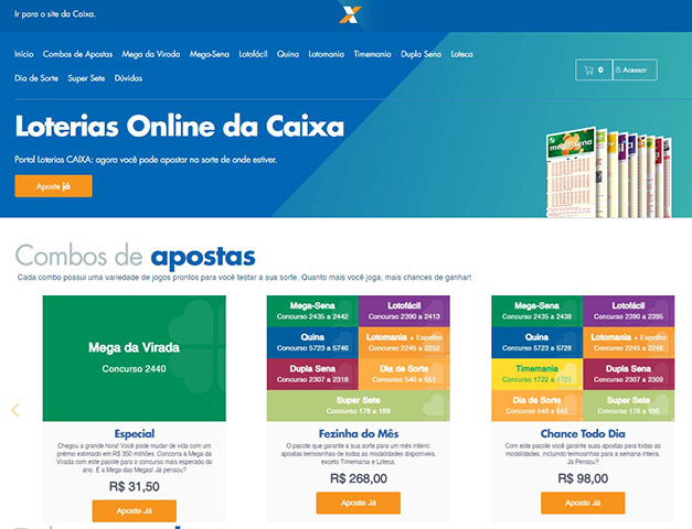  Para apostar, basta preencher o volante específico nas Loterias da Caixa ou acessar o site ou aplicativo das Loterias Caixa. Clientes com acesso ao Internet Banking CAIXA podem fazer suas apostas pelo computador pessoal, tablet ou smartphone. Para isso, basta ter conta corrente e ser maior de 18 anos.
