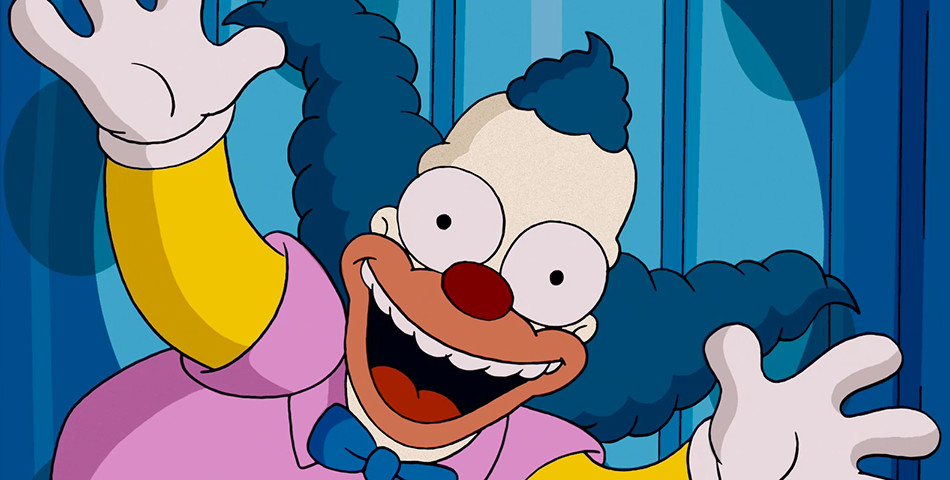 Krusty - SÃ¡tira de Bozo nos Simpsons. Tem a fisionomia de Homer. O criador Matt Groening disse que queria que Bart idolatrasse um personagem com a cara do pai. Viciado em Ã¡lcool, cigarro, jogo e remÃ©dios, Ã© um palhaÃ§o cansado da atividade. 