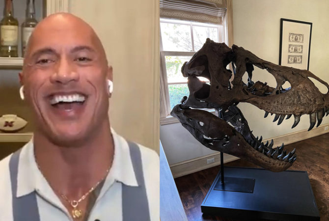 The Rock mostra crânio de dinossauro que tem em casa