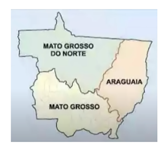  O Araguaia, a leste, ficaria com 32 municípios, com capital Barra do Garça. O Mato Grosso do Norte, na parte superior, teria 47 municípios. Em 1977, houve uma primeira separação no então estado do Mato Grosso com o desmembramento de Mato Grosso do Sul, cuja capital é Campo Grande. - reprodução Facebook