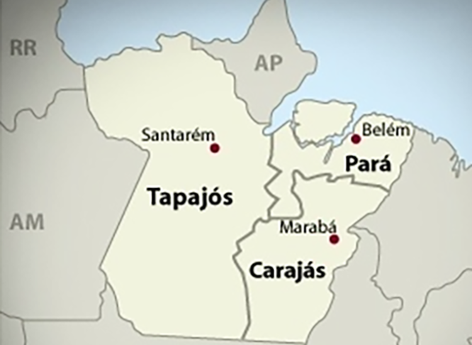Pelo projeto, o Pará seria reduzido à parte nordeste, mantendo a capital Belém. No oeste ficaria Tapajós, com 28 municípios e capital Santarém. Ocuparia 58% do atual território paraense. E no sul, Carajás, com 39 municípios e capital Marabá. - reprodução uol.com.br