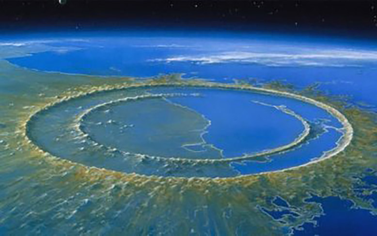 Yucatán (México) - A Cratera de Chicxulub foi formada há 65 milhões de anos, justamente pelo evento que provocou a extinção dos dinossauros na Terra. Ela tem 180 km de diâmetro. Foi descoberta durante exploração em busca de petróleo.  Estima-se que o asteroide que a provocou tivesse 16 km de diâmetro.