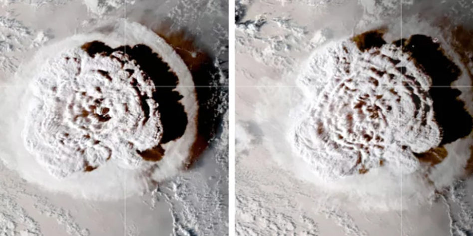 Vulcão Hunga Tonga visto do espaço