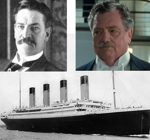 Archibald Gracie IV (por Bernard Fox) - O coronel ajudou passageiros, sobreviveu e escreveu um livro sobre a tragédia. Mas sofreu sequelas da hipotermia e das lesões físicas sofridas e morreu oito meses após o naufrágio. Ele estava tão traumatizado que suas últimas palavras foram "Devemos levar todos para os botes". 