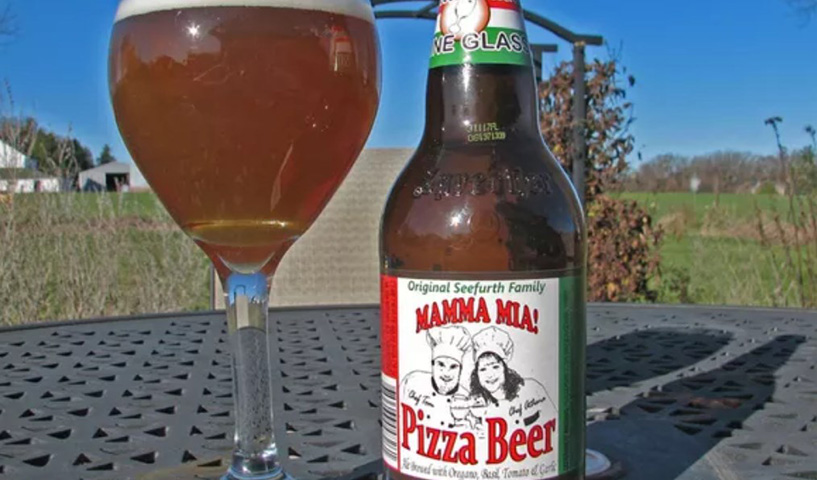 Cerveja de pizza - Mamma Mia - A cerveja, que geralmente acompanha a pizza, agora recebe alho, tomate e ervas na prÃ³pria composiÃ§Ã£o. 