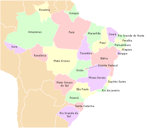 O Brasil tem 26 estados em cinco regiões, além do Distrito Federal, que abriga a capital do país, Brasília.  -  (crédito: Hely Ce. P. Porto wikimedia commons)