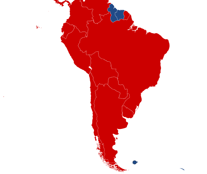 Na AmÃ©rica do Sul, apenas dois paÃ­ses tÃªm mÃ£o inglesa: Guiana e Suriname. 