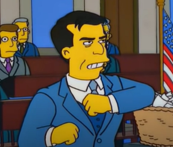 Foi no episÃ³dio "AlÃ©m da mancada do trovÃ£o", transmitido pela primeira vez em 29/1/1999. Ele interage com Homer, e acaba discutindo com o personagem principal.