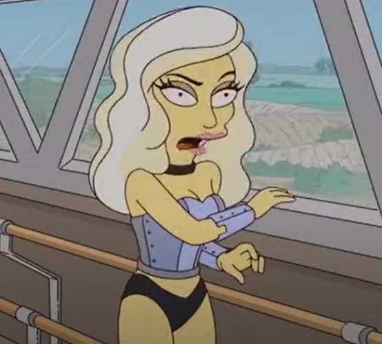 Foi no 22° episódio da 23ª temporada de "Os Simpsons", chamado "Lisa Goes Gaga”. Apesar da má avaliação do episódio pela crítica, muitos fãs curtiram ver Gaga como personagem da série. 