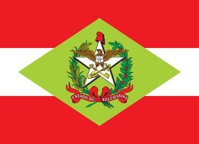 Santa Catarina (SC) - Adoção: 29 de outubro de 1953. Representação: Exibe o brasão sobre um losango, representando as riquezas e o trabalho.
-