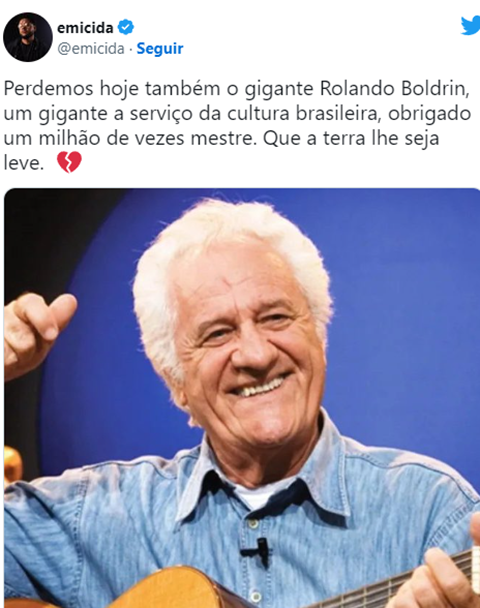 Muitos artistas, de diferentes segmentos musicais, lamentaram a sua morte. Em uma publicação, o rapper Emicida exaltou a importância de Boldrin. 