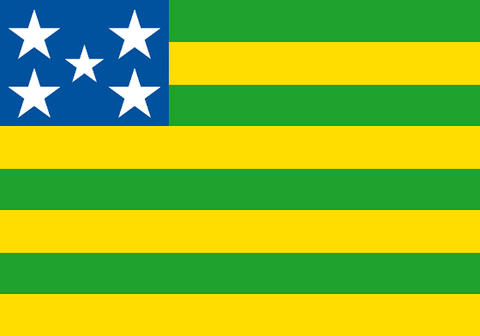 Goiás (GO) - Adoção: 30 de julho de 1919.Representação: O verde e amarelo remetem ao Brasil, enquanto as estrelas simbolizam a paz e a união do estado.
-