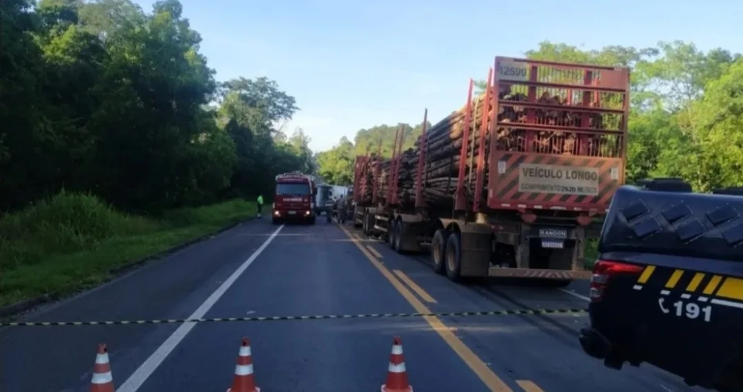 A família ia para a Bahia onde anualmente visitava parentes de Edinalva. O motorista da carreta, que transportava toras de eucalipto, não se feriu. -Reprodução de vídeo 