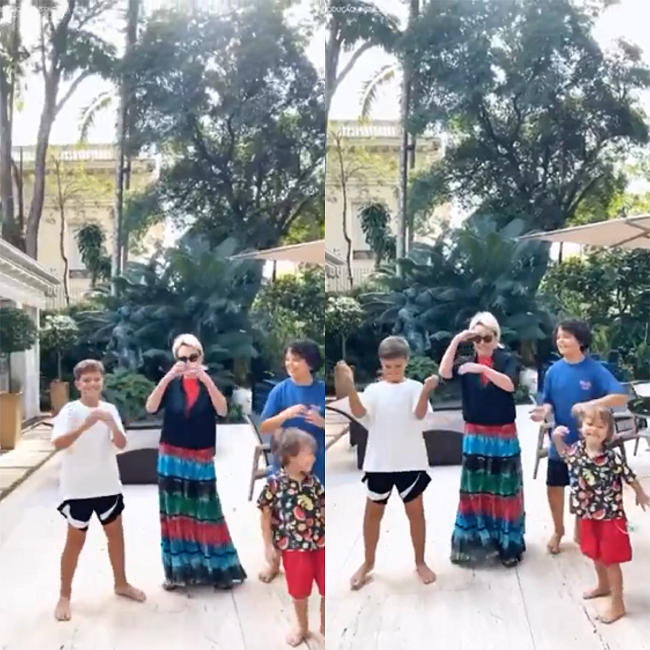 Ana Maria apareceu ao lado do seu neto, Bento, fazendo a coreografia da música e encantou os seguidores.-Montagem/Reprodução Instagram