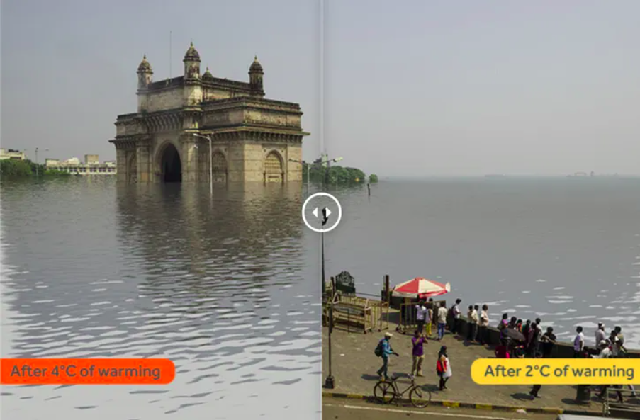 Na Índia, a cidade de Mumbai é particularmente vulnerável, com a ameaça de tempestades e inundações severas.-Reprodução Climate Central