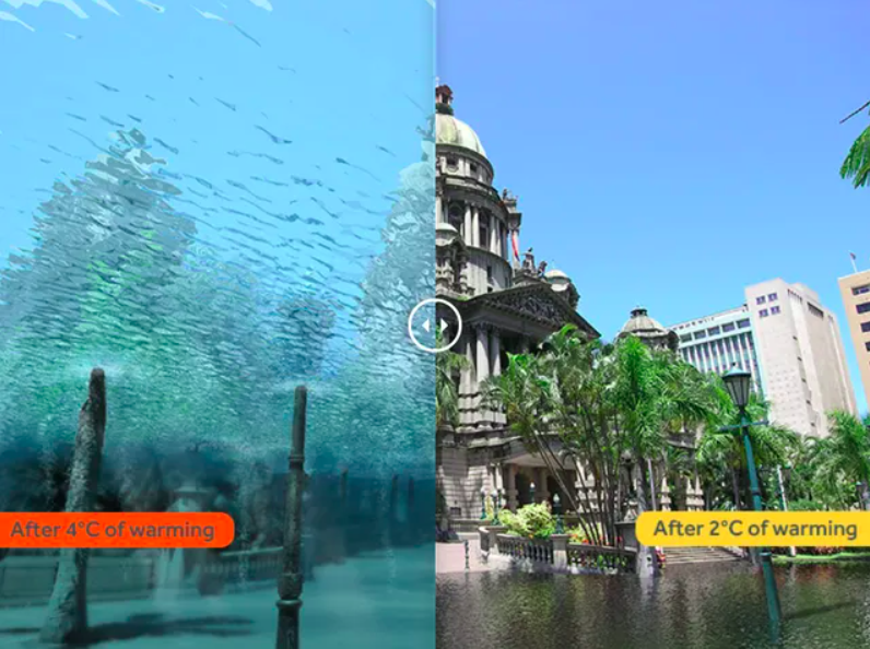 Na China, as cidade de Xangai e Tianjin correm sérios riscos de serem inundadas, como é possível ver nas projeções do "Climate Central"..-Reprodução Climate Central