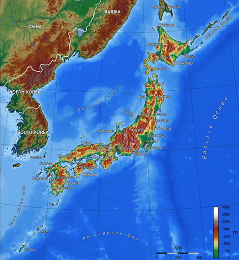 Mapa do Japão por Satélitite - Ilhas Japonesas