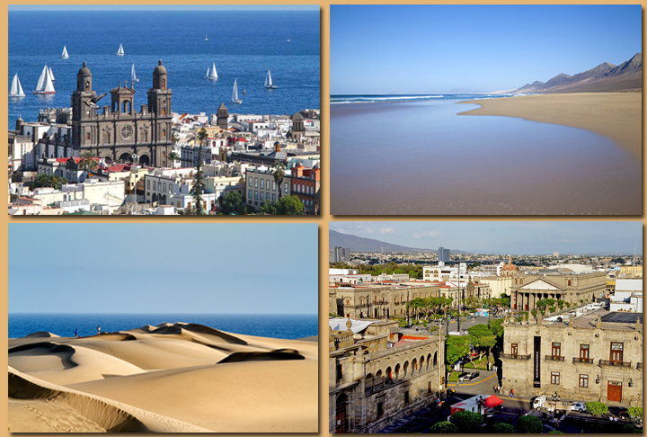 Há belas praias e um centro histórico convidativo, que recebe muitos turistas ao longo do ano. -Flickr Patronato de Turismo de Gran Canari e Yörch - Tamara k - Wikimédia Commons e Imagem de Klaus Stebani por Pixabay ,
