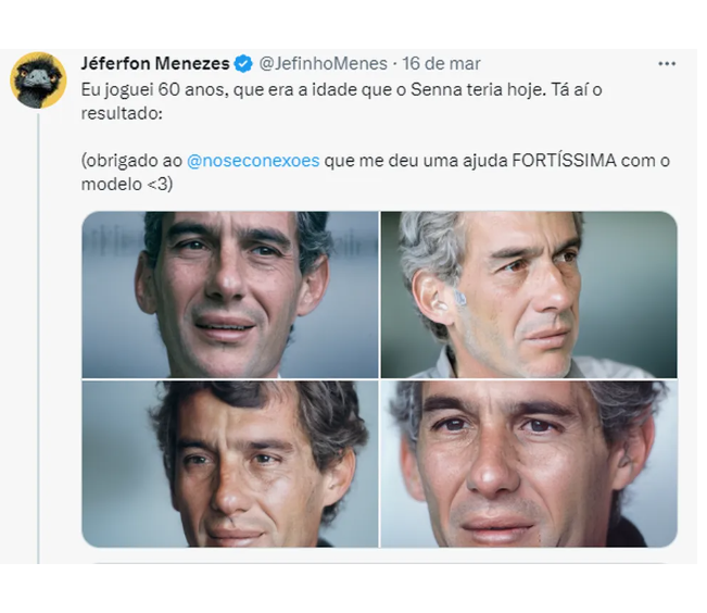Este é o resultado produzido pelo influenciador Jefferson Menezes usando um software de I.A. no rosto do ídolo em 2023. -