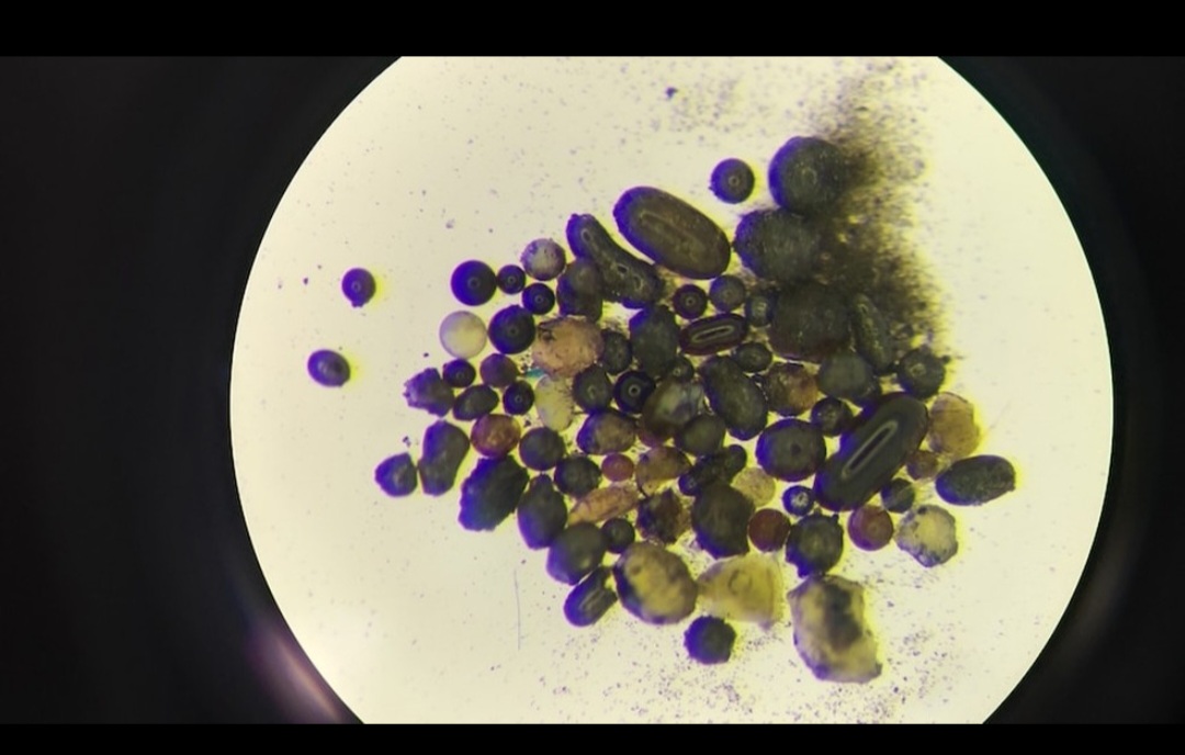 A água estava incrustada em pequenas esferas de vidro formadas em meio à 