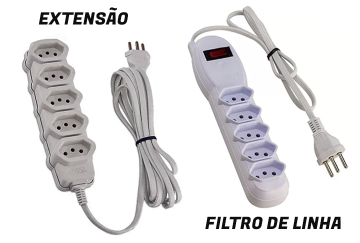 Vale destacar que existem extensões e filtros de linha. E esses dispositivos são diferentes. Ambos multiplicam o número de tomadas. Mas a principal diferença é que as extensões não protegem seus aparelhos contra uma eventual sobrecarga de energia elétrica.