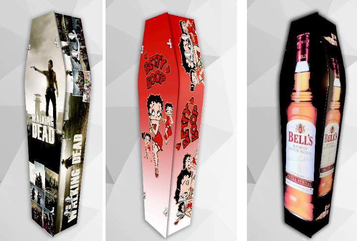 Fãs de "Walking Dead' e de "Betty Boop" pertencem, certamente, a dois universos distintos. Ambos contemplados com belos caixões. 