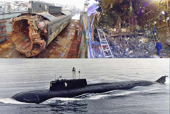 Submarino russo Kursk (2000): O Kursk (K-141) foi um submarino nuclear pertencente à Classe Oscar II da Marinha Russa que afundou em 12 de agosto de 2000, matando seus 118 tripulantes.-Marinha da Rússia - Wikimédia Commons e Wikicommons