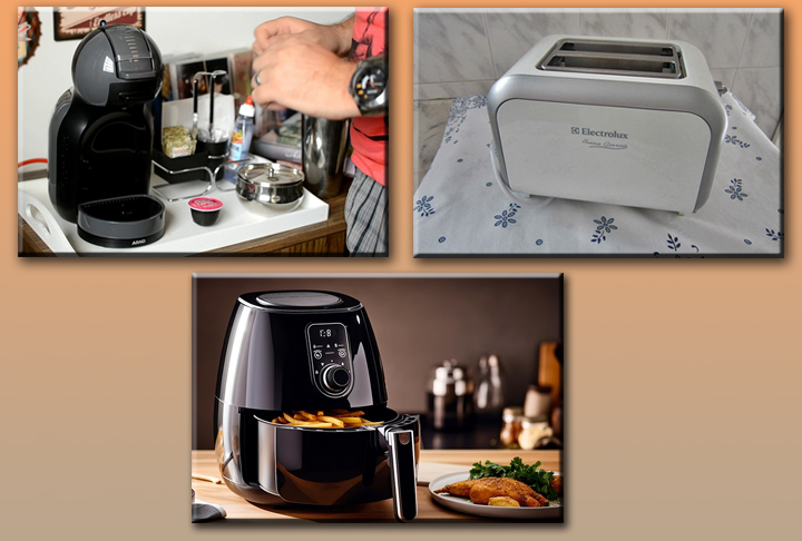CAFETEIRA, TORRADEIRA E AIRFRYER - Mesma situação do liquidificador. Puxam muita energia para o preparo dos alimentos  e, por isso, não devem ser colocados em extensões. 