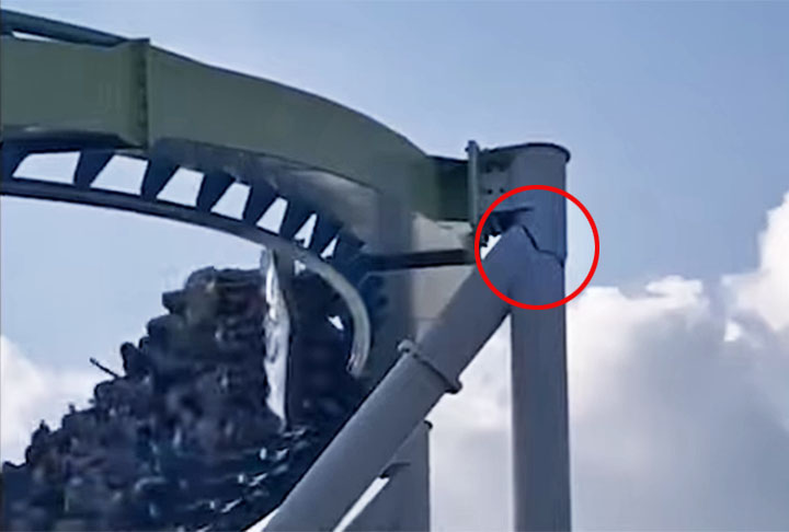 Pra quem não viu: Pilar de montanha-russa racha nos EUA