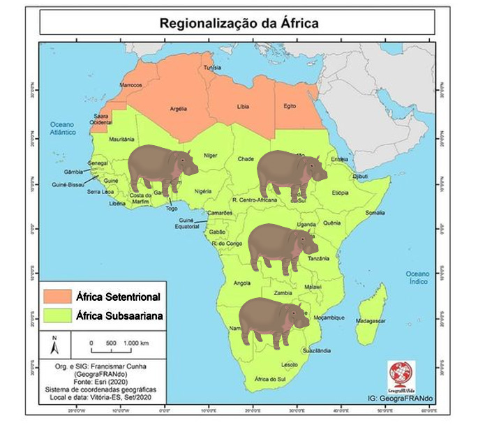 O hipopÃ³tamo comum tem origem na Ãfrica Subsariana, a parte do continente africano situada ao sul do Deserto do Saara.