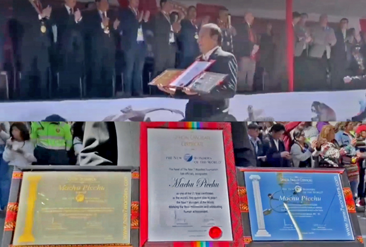 <p>A placa de ouro foi cedida à cidade inca em 2007, quando ela foi declarada uma das “novas sete maravilhas do mundo”. </p>
