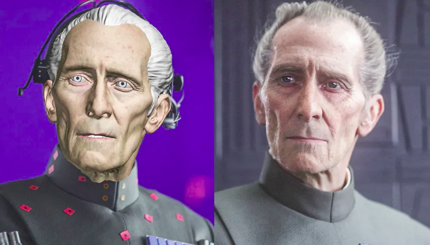 Peter Cushing: O ator, que morreu em 1994, ficou conhecido por interpretar o General Moff Tarkin em "Star Wars IV - Uma Nova Esperança" (1977). A tecnologia permitiu que ele retornasse ao papel em "Rogue One: Uma História Star Wars", de 2016.