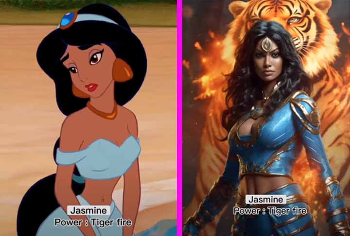 <p>A ousada Jasmine, de “Aladdin”, de 16 anos, filha do Sultão que desafiava as tradições da família, ganha o poder do fogo de tigre.</p>
