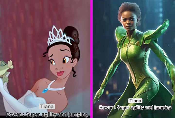 <p>Tiana, a protagonista, de “A Princesa e o Sapo”, de 19 anos, almeja abrir o seu próprio restaurante em Nova Orleans. No momento em que está perto de alcançar o seu objetivo se transforma em um sapo. Até por isso, na simulação ela recebe o poder de agilidade e salto. </p>
