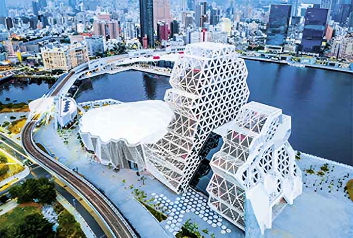O centro foi projetado pelo arquiteto espanhol Manuel MonteserÃ­n Lahoz. O design Ã© inspirado nas ondas do oceano, um elemento importante da cultura taiwanesa.