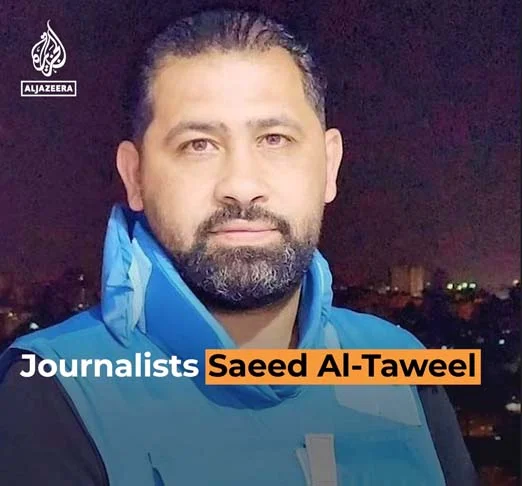O palestino Saeed al-Taweel, editor-chefe do site de notícias Al-Khamsa News, também perdeu a vida nas respostas de Israel dias depois do ataque do Hamas.-Reprodução de vídeo AL JAzeera