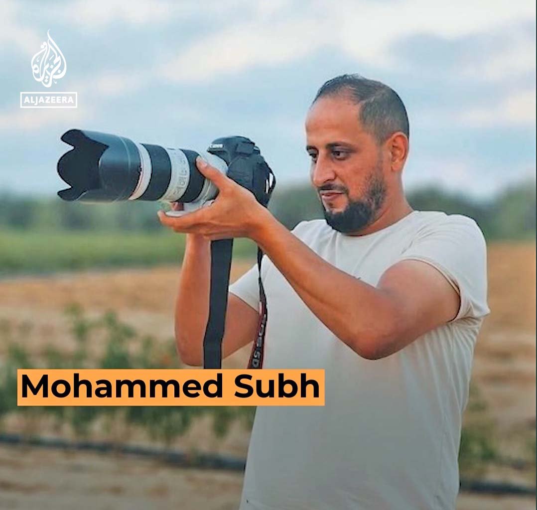 O jornalista Hisham Alnwajha e o fotógrafo Mohammed Subh, ambos palestino da agência de notícias Khabar, morreram em ofensivas aéreas de Israel em 9 de outubro.-Reprodução de vídeo AL JAzeera