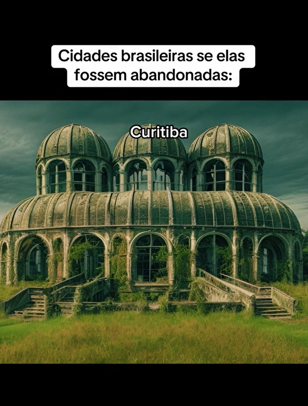 Com o uso da Inteligência Artificial (IA), o local se transforma em um espaço mal acabado, sem vida e com alta vegetação. As flores expostas na entrada dão espaço apenas para um matagal à frente do  Jardim Botânico Municipal.-Reprodução/TikTok/@huiop