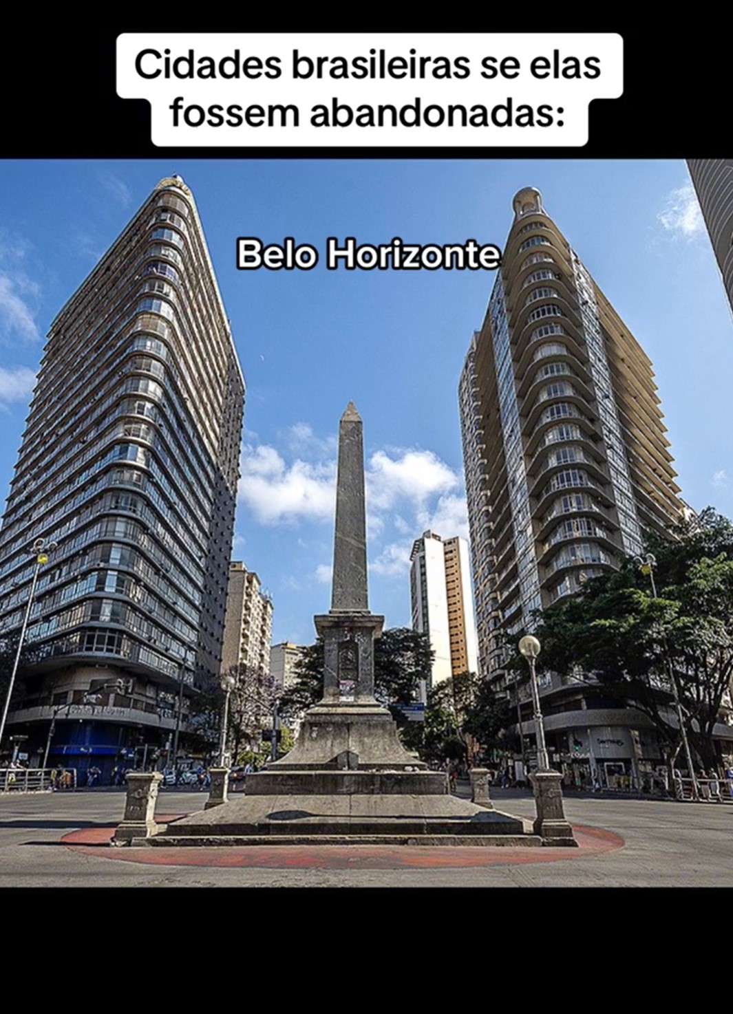Em mais uma cidade do sudeste, Belo Horizonte ganha destaque com seus prédios que impressionam por sua arquitetura e beleza. Ao centro, está o Monumento Comemorativo ao Centenário da Independência, lançado em 7 de setembro de 1922.-Reprodução/TikTok/@huiop