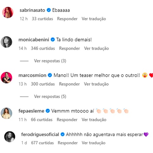 Vários outros famosos também comemoraram a nova empreitada do cantor, como Marcos Mion, Pitty, Sabrina Sato, a atriz Fernanda Rodrigues e o cantor Vitor Kley.