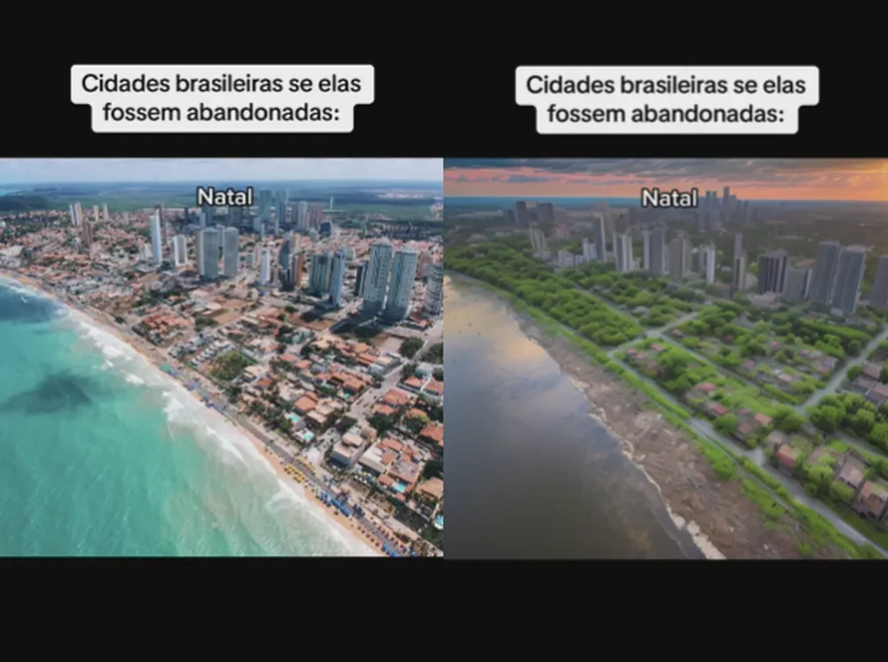 Nos clipes, é possível ver grandes pontos turísticos de cidades brasileiras, como: Rio de Janeiro, São Paulo, Belo Horizonte, Vila Velha, Natal e Goiânia. Todas elas foram adaptadas para novas imagens, como se tornassem cidades abandonadas do mapa.-Reprodução/TikTok/@huiop