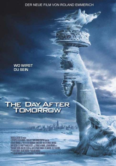 "O Dia Depois de Amanhã", um filme de 2004, tem catástrofe, mudanças climáticas, responsabilidade ambiental e os impactos do descaso humano em relação ao meio ambiente.