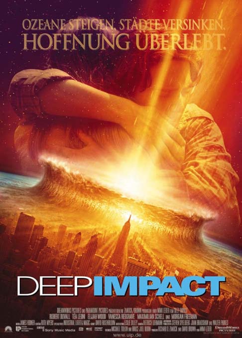 Por fim, "Impacto Profundo", de 1998, aborda o desastre da ameaça global de um impacto de asteróide que poderia extinguir a vida na Terra. Esse asteróide foi descoberto por um adolescente e o caso se torna público, causando pânico.