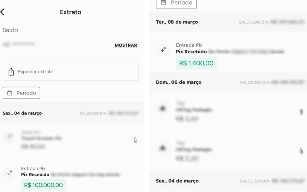 “Estava esperando R$ 14 mil, mas quando recebi a notificação e apareceu o valor, eu olhei e falei: ‘Meu Deus, está errado’. Assustei. Abri o aplicativo e vi que era R$ 100 mil mesmo. Estava até com medo de andar com tanto dinheiro na conta”, disse.-Arquivo Pessoal/Jéssica Martins